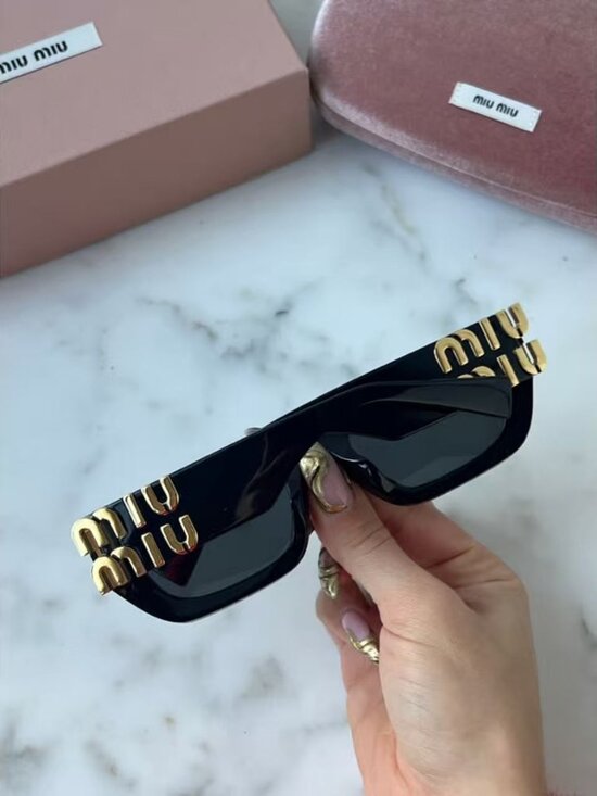 NEW Miu Miu MU09WS Black Gold Cat Eye Sunglasses-Retail price $548. main image 7